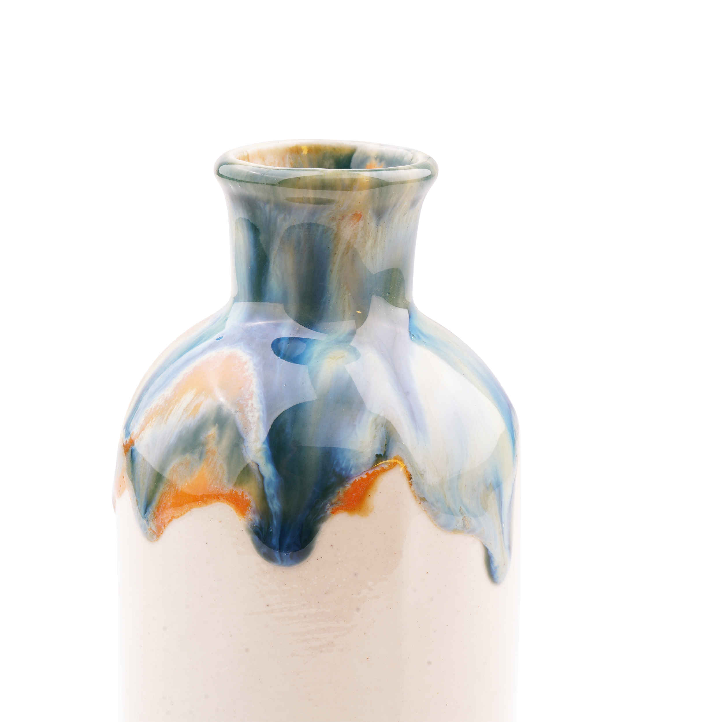 Handgefertigte dekorative Keramik-Knospenvase mit Tropfen-Glasur-Design, Modell Taranom