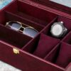 Leder-Uhrenbox mit Sonnenbrillenfach und Wildleder-Innenfutter