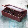 Leder-Uhrenbox mit Sonnenbrillenfach und Wildleder-Innenfutter