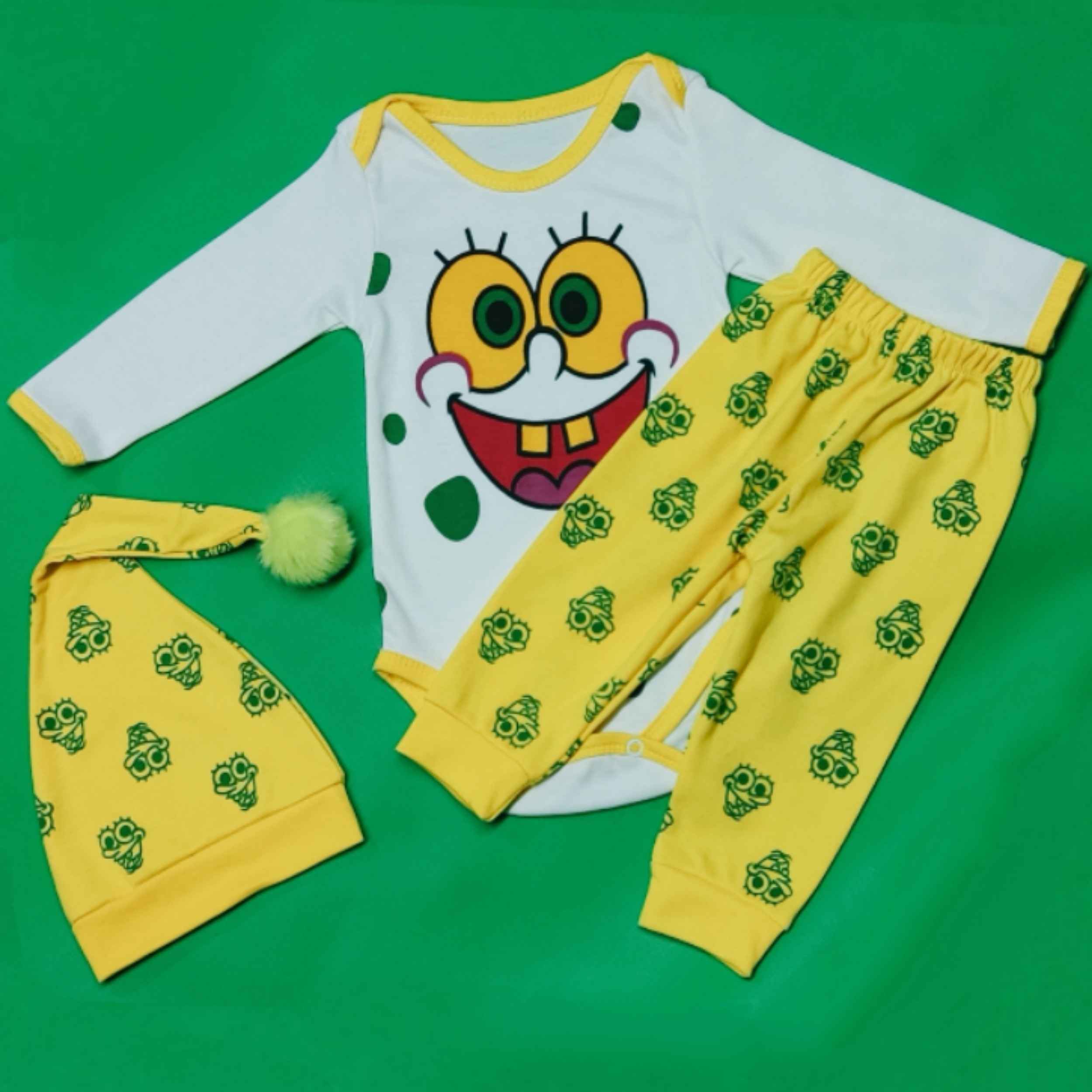 Langarm-Body Set Modell Sponge Bob (3 Teile)