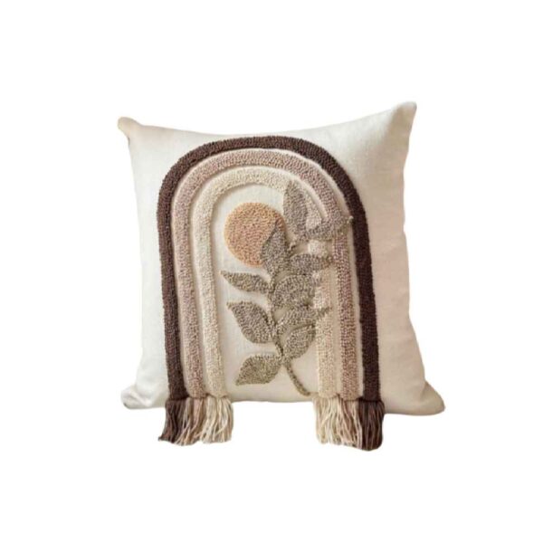 Punch-Needle-Kissenbezug – Besticktes Baumwollstoff- & Regenbogendesign