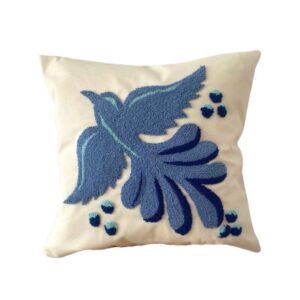 Punch-Needle-Kissenbezug – Besticktes Baumwollfasern- & Vogel-Design