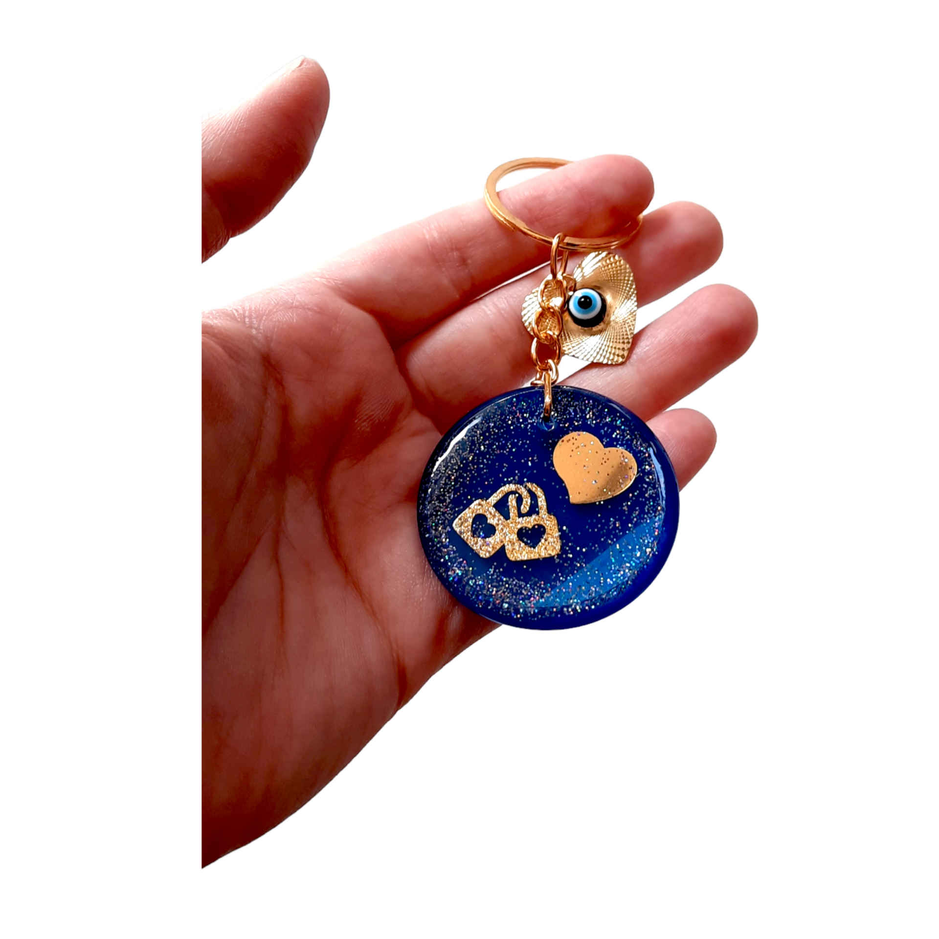 Harz Schlüsselanhänger – böser Blick & Herz Design