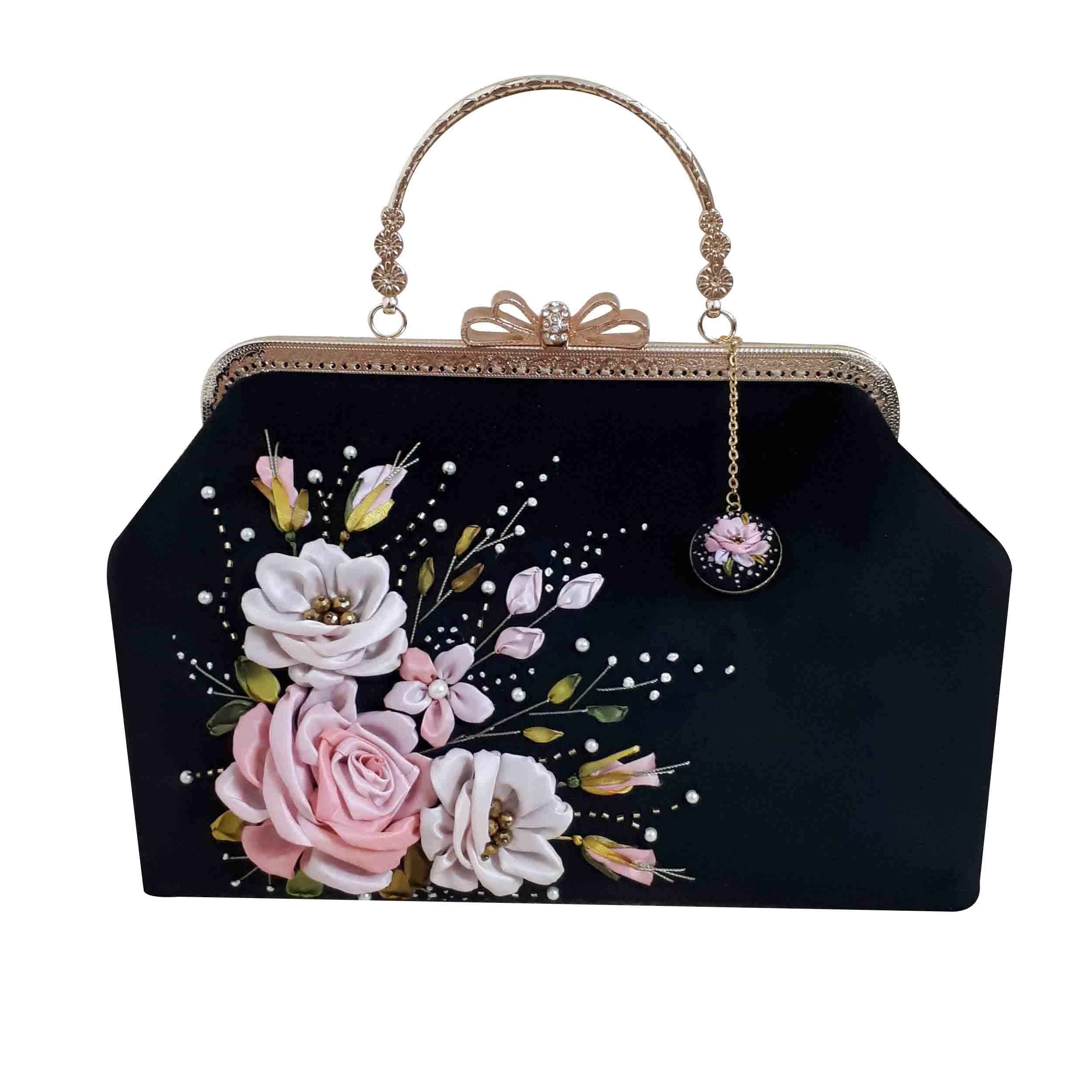 Bandstickerei Clutch Handtasche - Samt mit Aviz Design