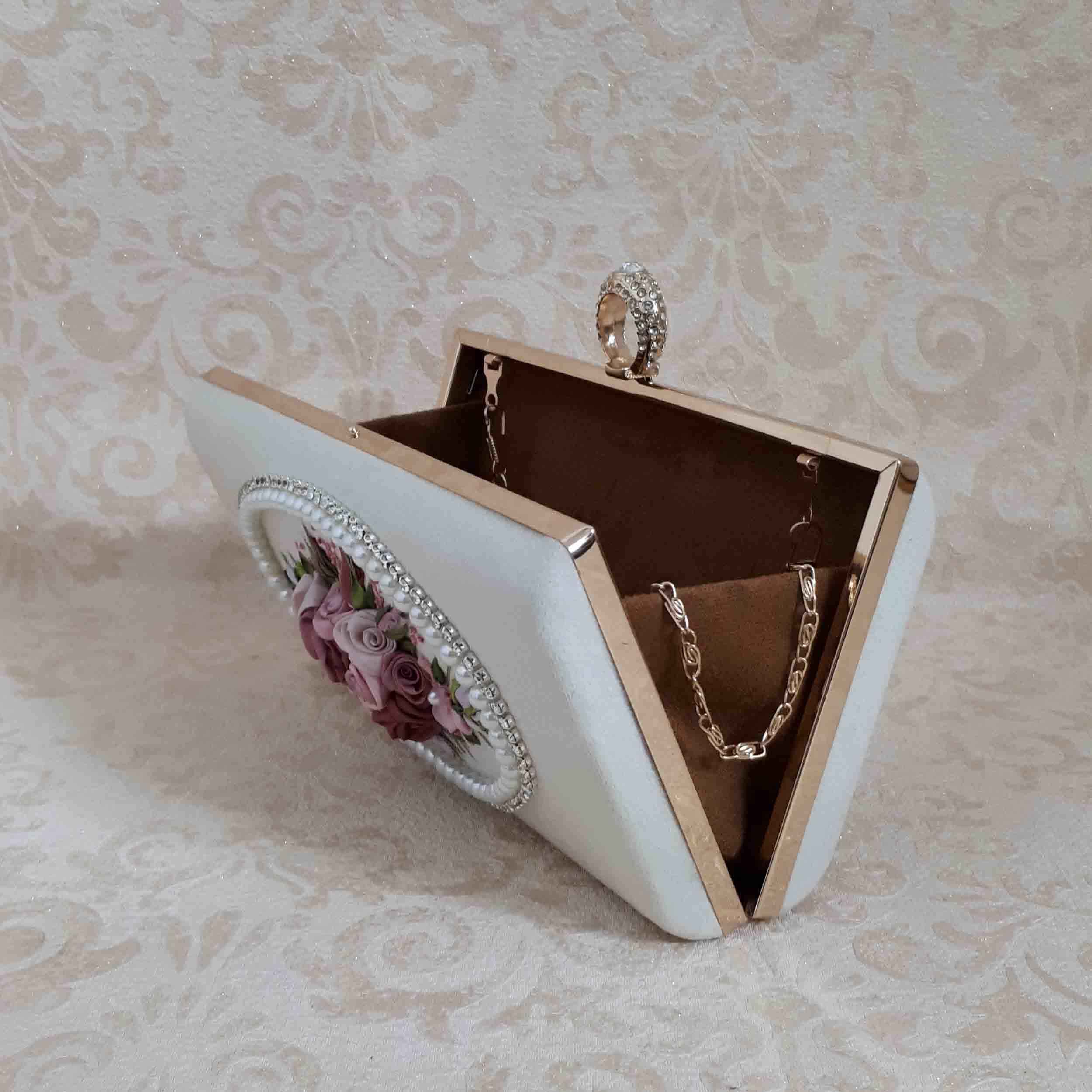 Bandstickerei Clutch Handtasche – Mit Blumendetail für Abendparty