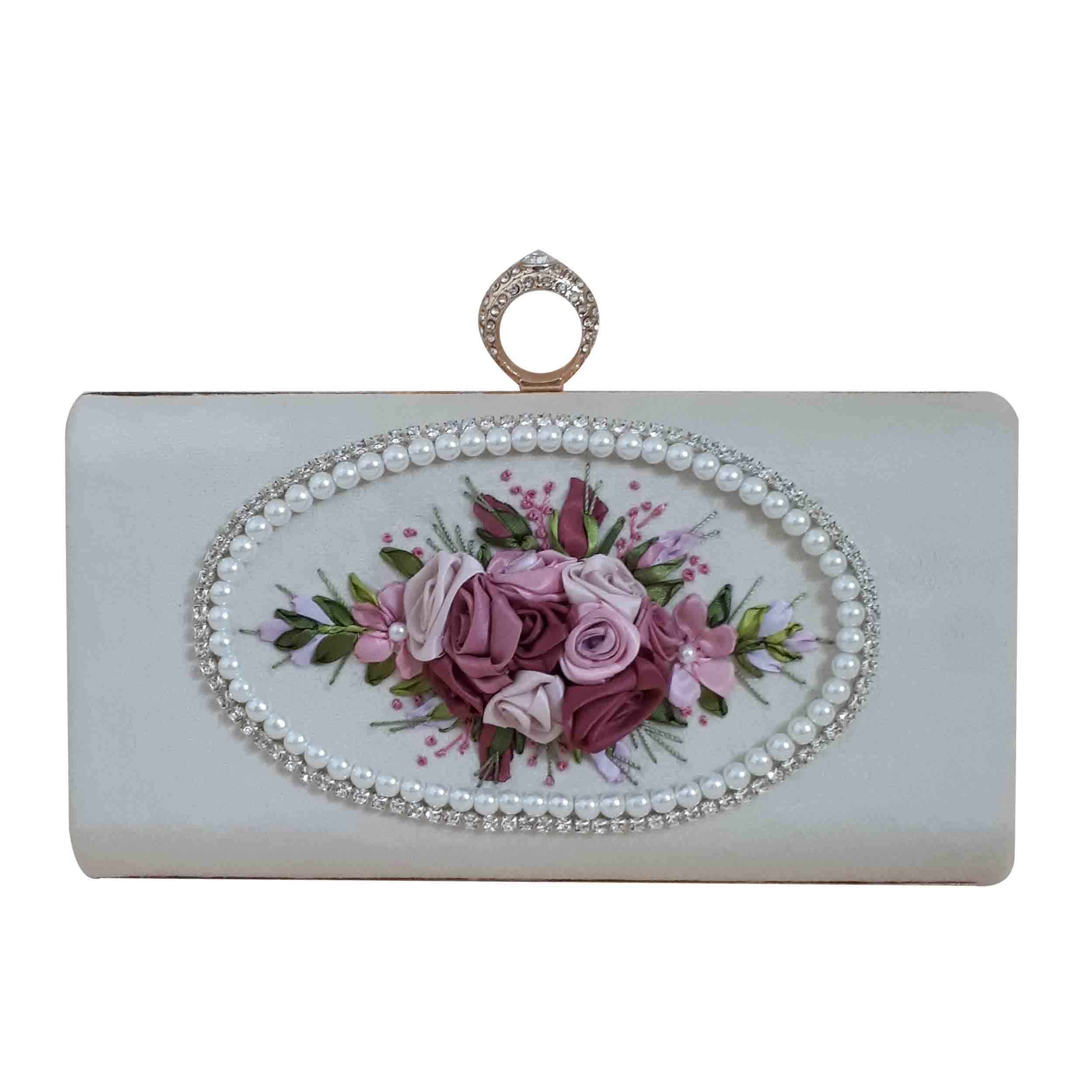 Bandstickerei Clutch Handtasche - Mit Blumendetail für Abendparty