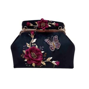 Bandstickerei Clutch Handtasche – Samt mit Schmetterlingsmuster