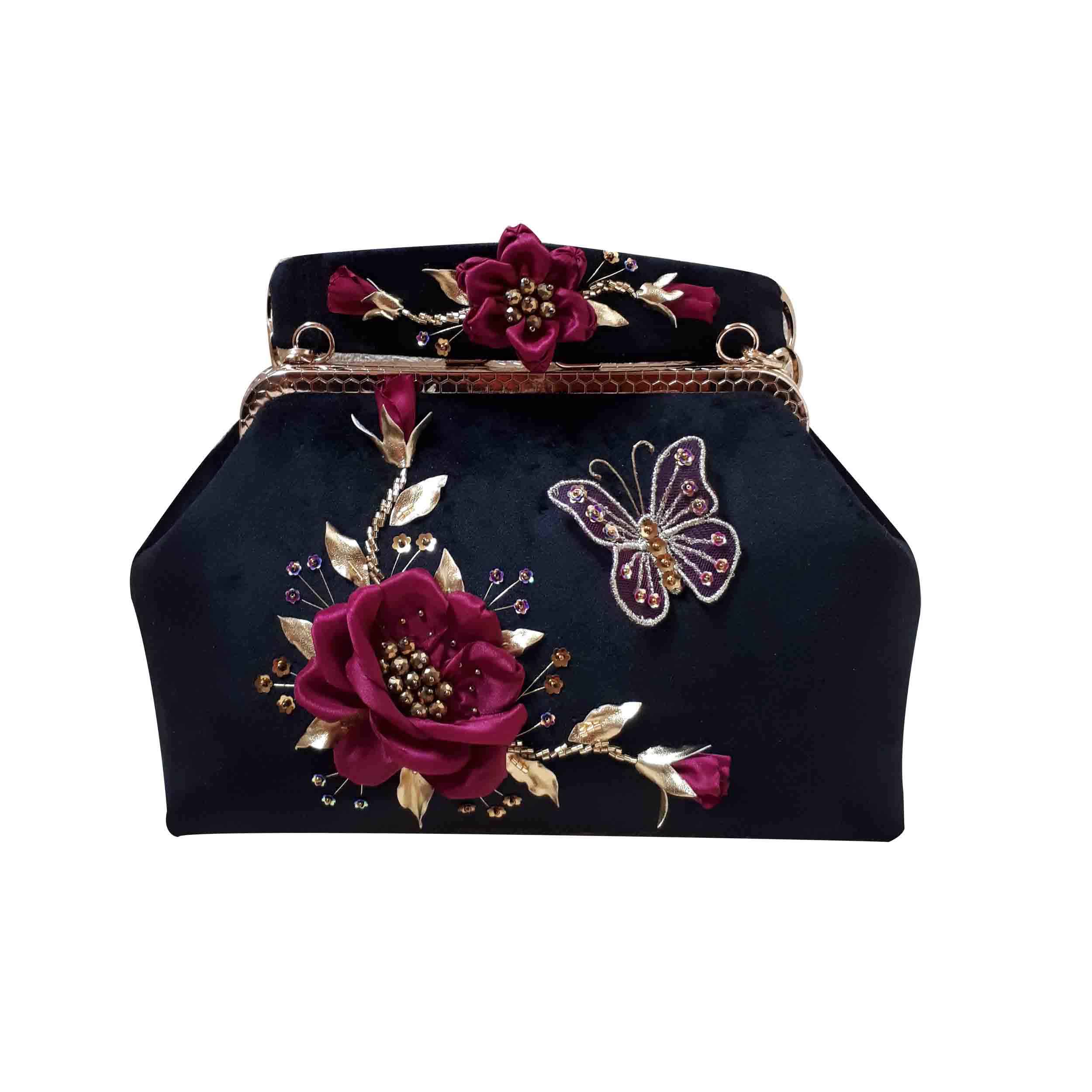 Bandstickerei Clutch Handtasche - Samt mit Schmetterlingsmuster