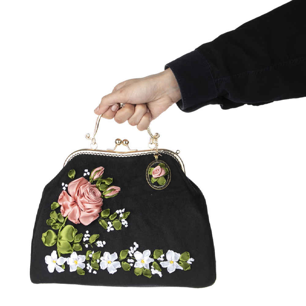 Bandstickerei Clutch Handtasche – Samt mit Tiara Design