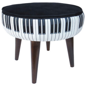 Runder Samt-Hocker mit Holzbeinen, inspiriert von persischer Kunst, Modell Piano