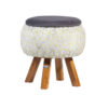 Runder Samt-Hocker mit Holzbeinen, Modell Lux