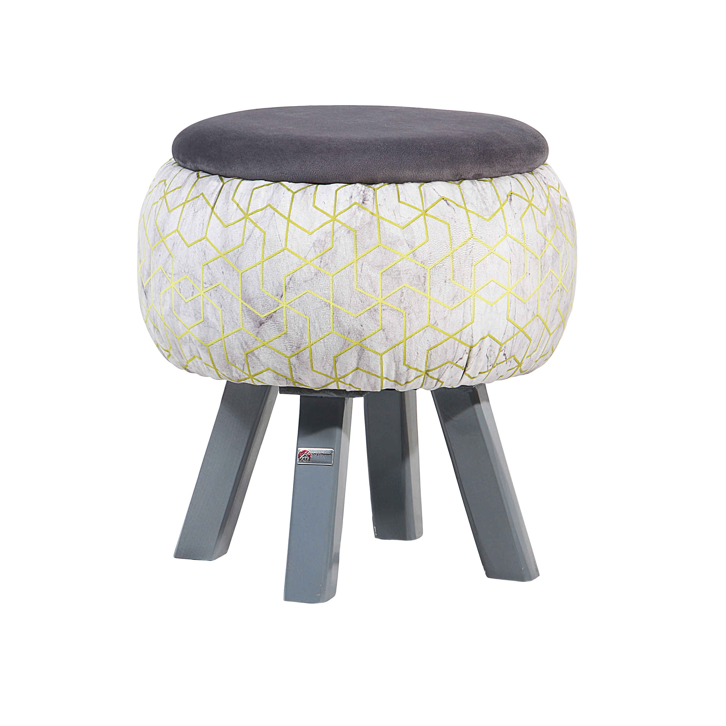 Runder Samt-Hocker mit Holzbeinen, Modell Lux