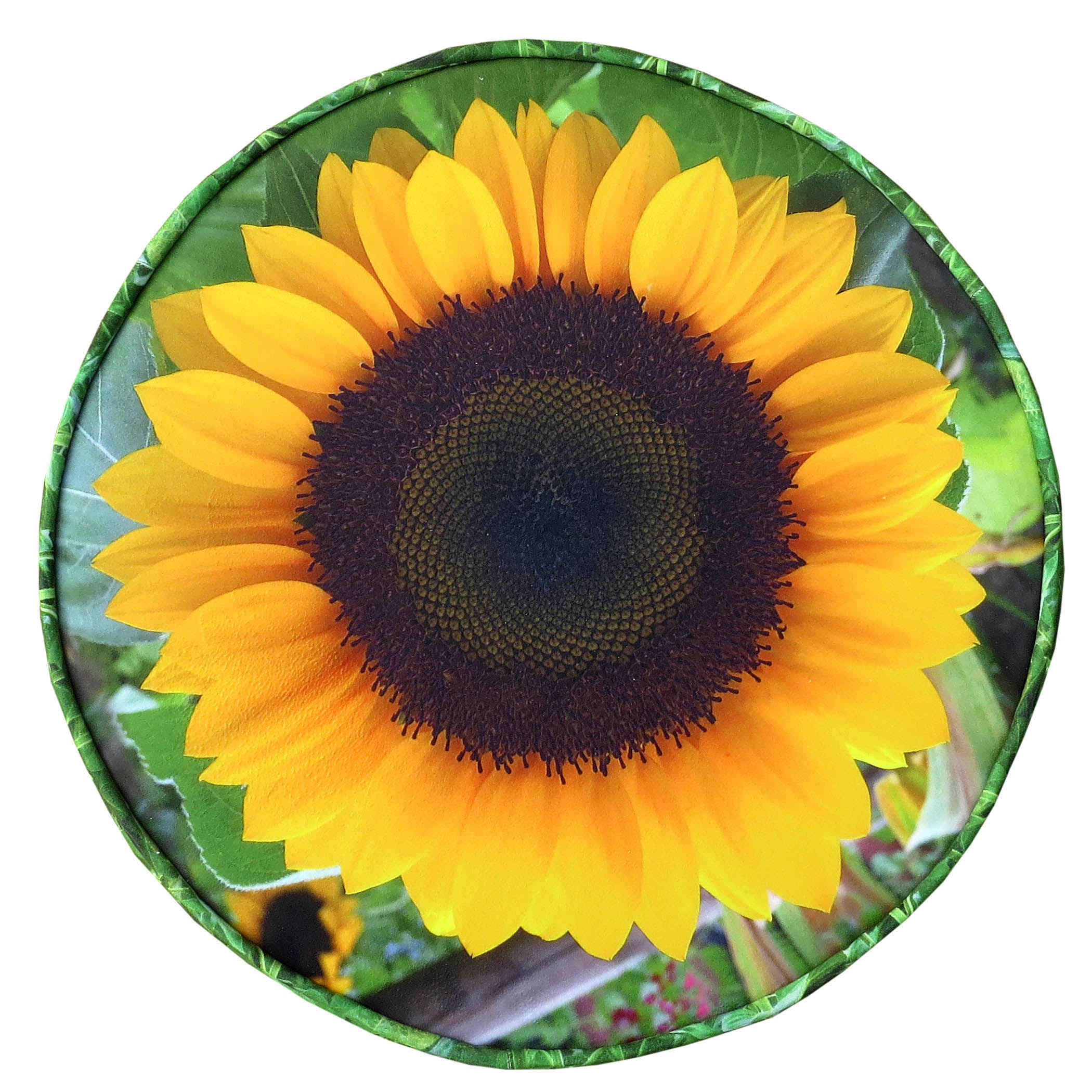 Runder Samt-Hocker mit Holzbeinen, inspiriert von persischer Kunst, Modell Sunflower