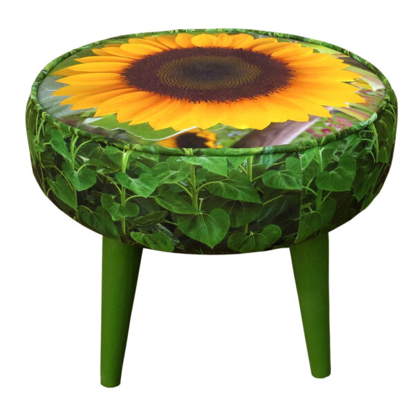 Runder Samt-Hocker mit Holzbeinen, inspiriert von persischer Kunst, Modell Sunflower