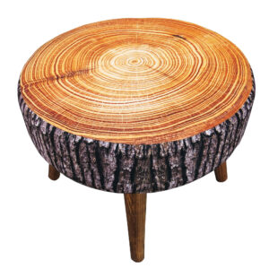 Runder Samt-Hocker mit Holzbeinen, Modell Trunk2