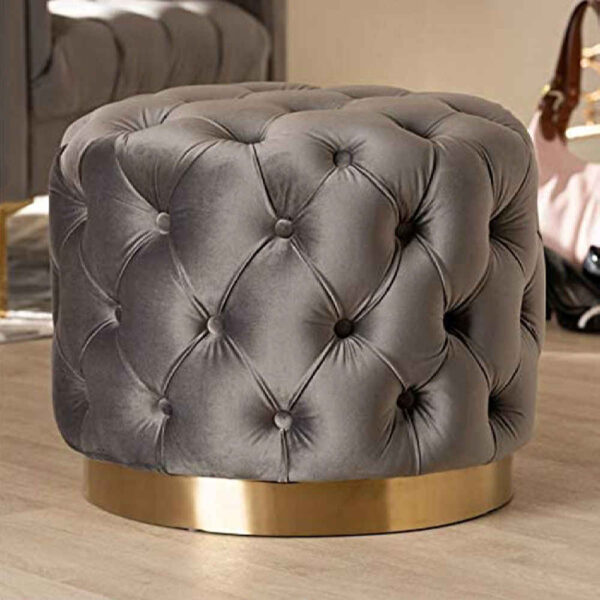 Runder Samt-Pouf mit gepolstertem Design, Modell Ottoman