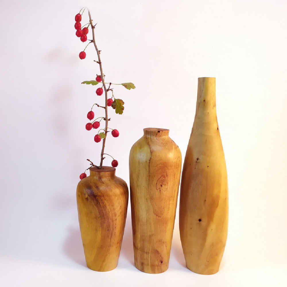 3er-Set handgefertigte dekorative Holzvasen aus massivem Naturholz Fatah
