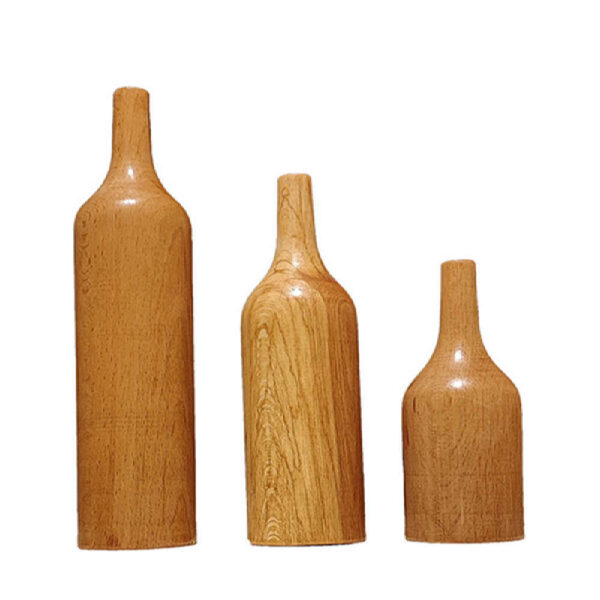 Handgefertigte dekorative Holz-Knospenvase aus massivem Naturholz – 3er-Set