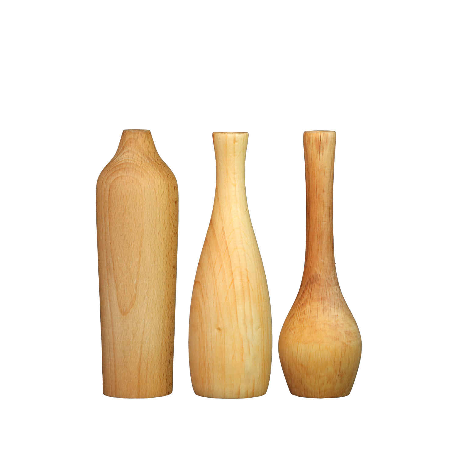 Handgefertigte dekorative Mini-Holzblumenvase aus massivem Naturholz – 3er-Set