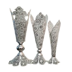 Dekorative Persische Filigran-Vase mit Silberbeschichtung, Trompete Shima – Set von 3