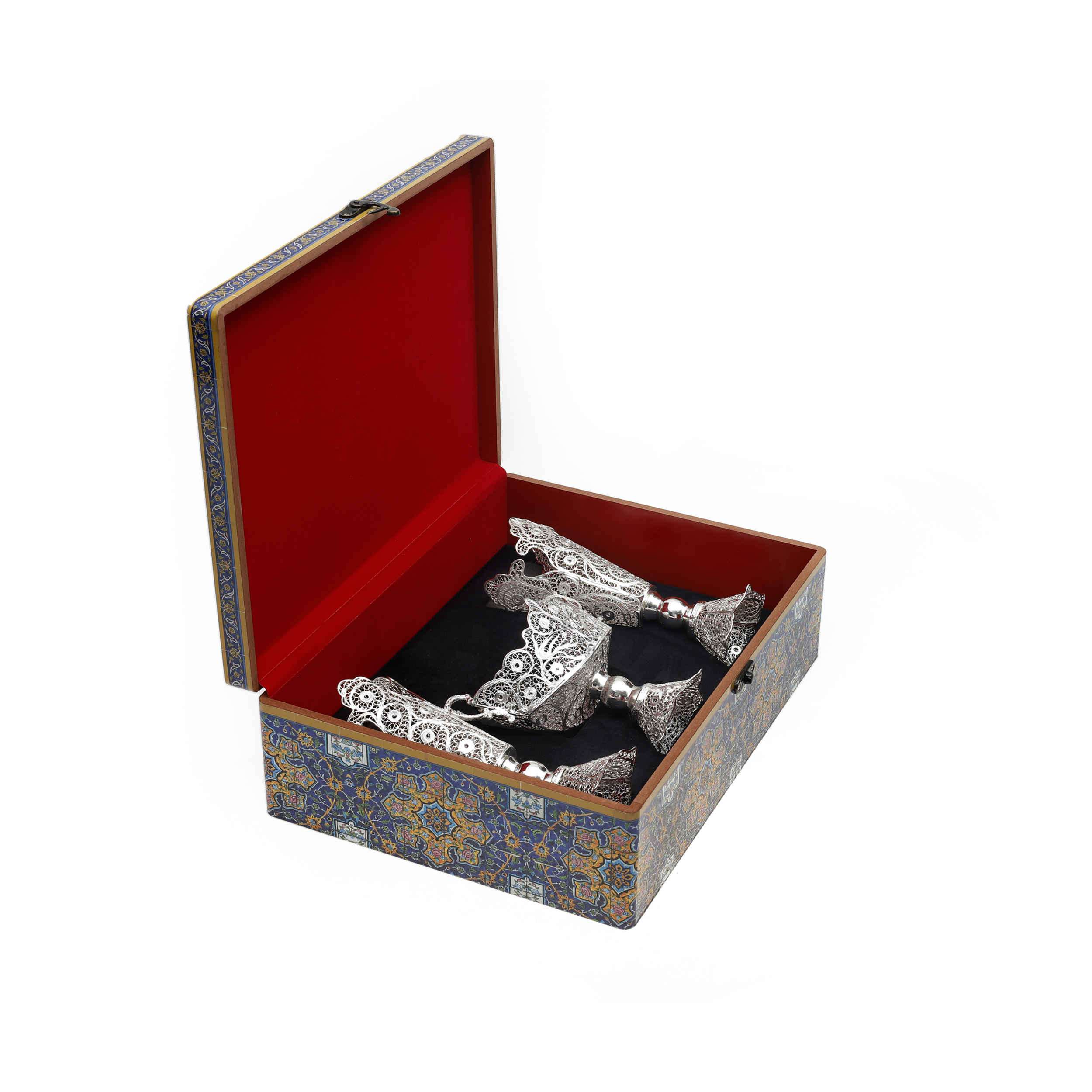 Set von 3 Dekorativen Persischen Filigran-Vasen & Schale mit Silberbeschichtung, Fakher