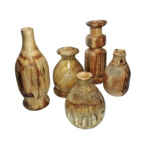 Handgefertigte dekorative Holz-Knospenvasen aus massivem Naturholz – 5er-Set