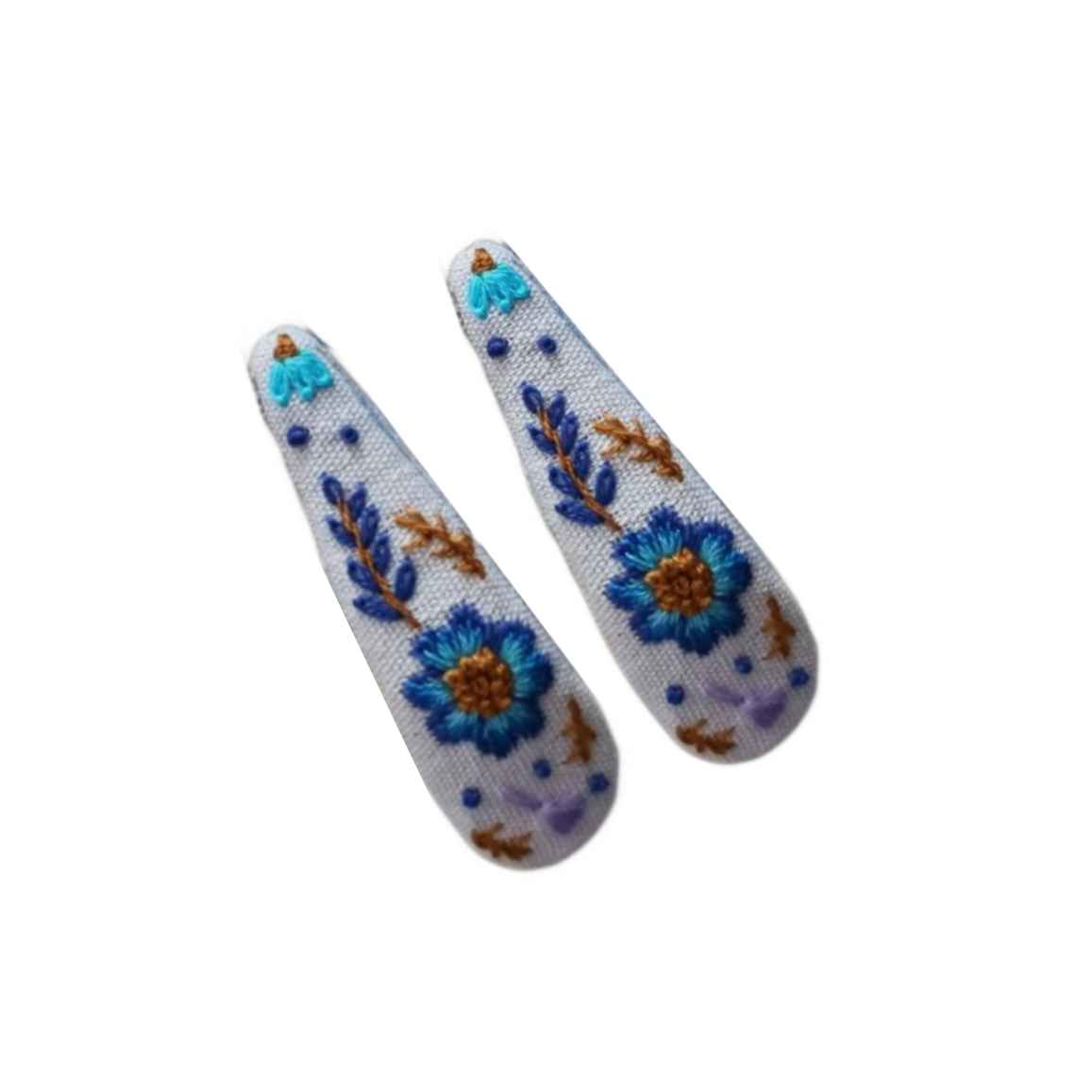 Snap-Haarspangen-Set Tropfenform mit Blauem Blumen-Design