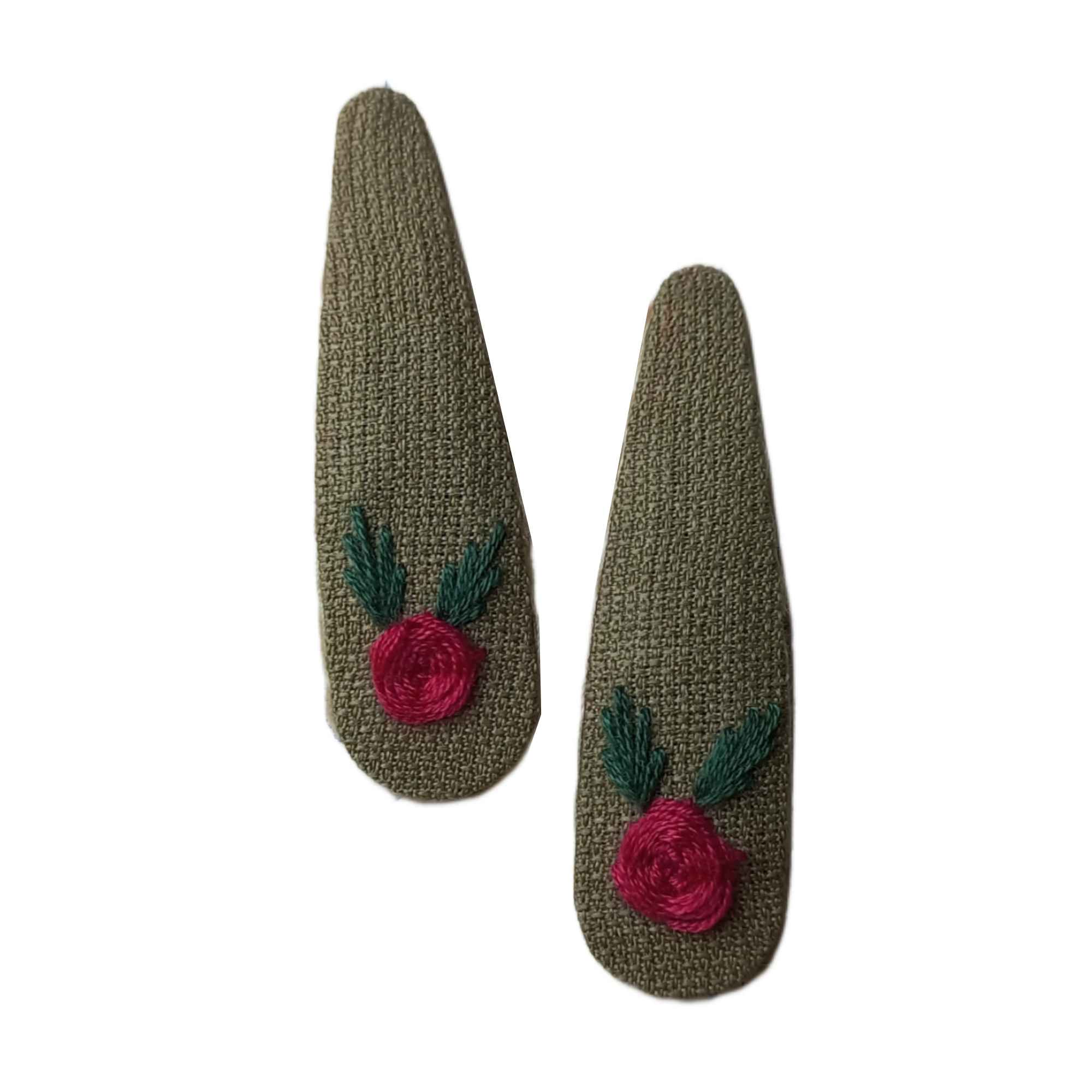 Snap-Haarspangen-Set mit Handbesticktem Blumen-Design