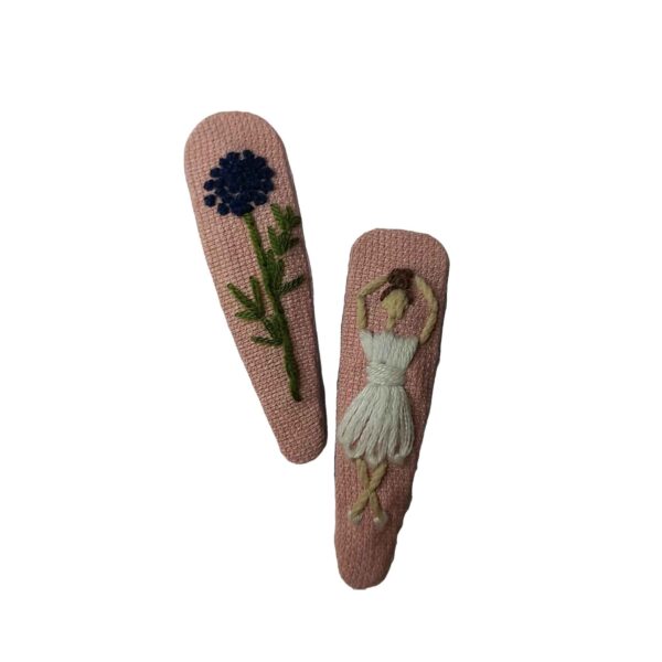 Snap-Haarspangen-Set mit Handbesticktem Mädchen-Design