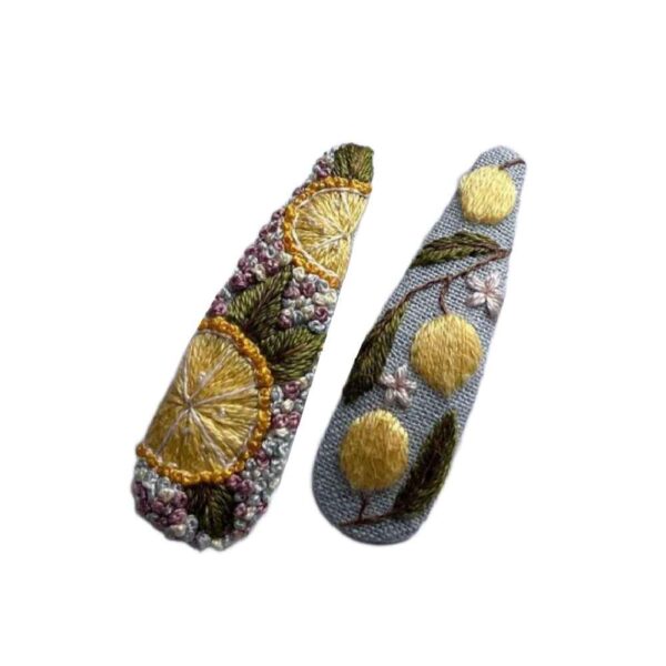 Snap-Haarspangen-Set mit Handbesticktem Zitronen-Design
