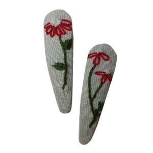 Snap-Haarspangen-Set mit Handbesticktem Roten Kamillen-Design