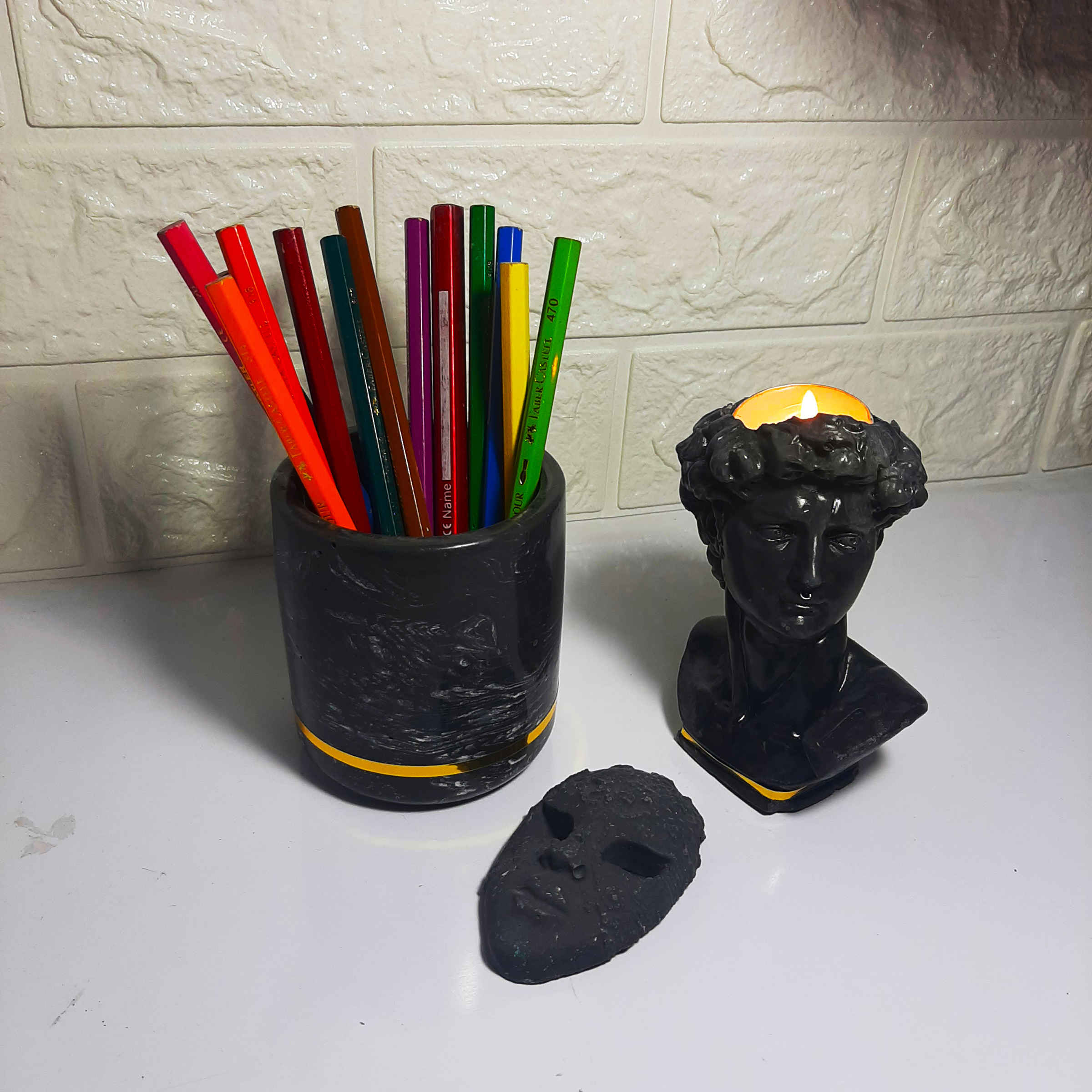 Stein-Stifthalter für den Schreibtisch mit Marmormuster Modell Rasa