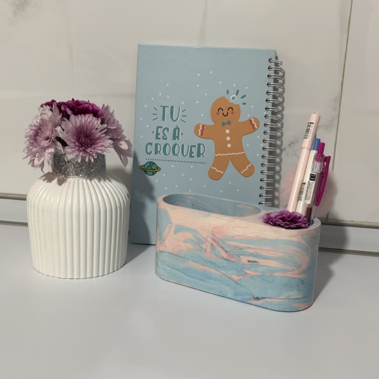 Stein-Stifthalter für den Schreibtisch mit Marmormuster Modell Sana