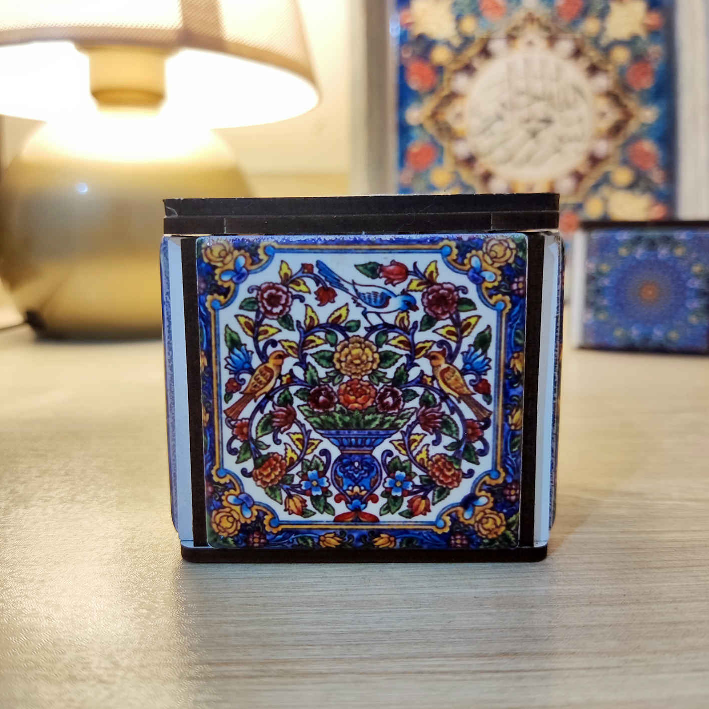 Persischer Holzwürfel-Teelichthalter Fliese Hami