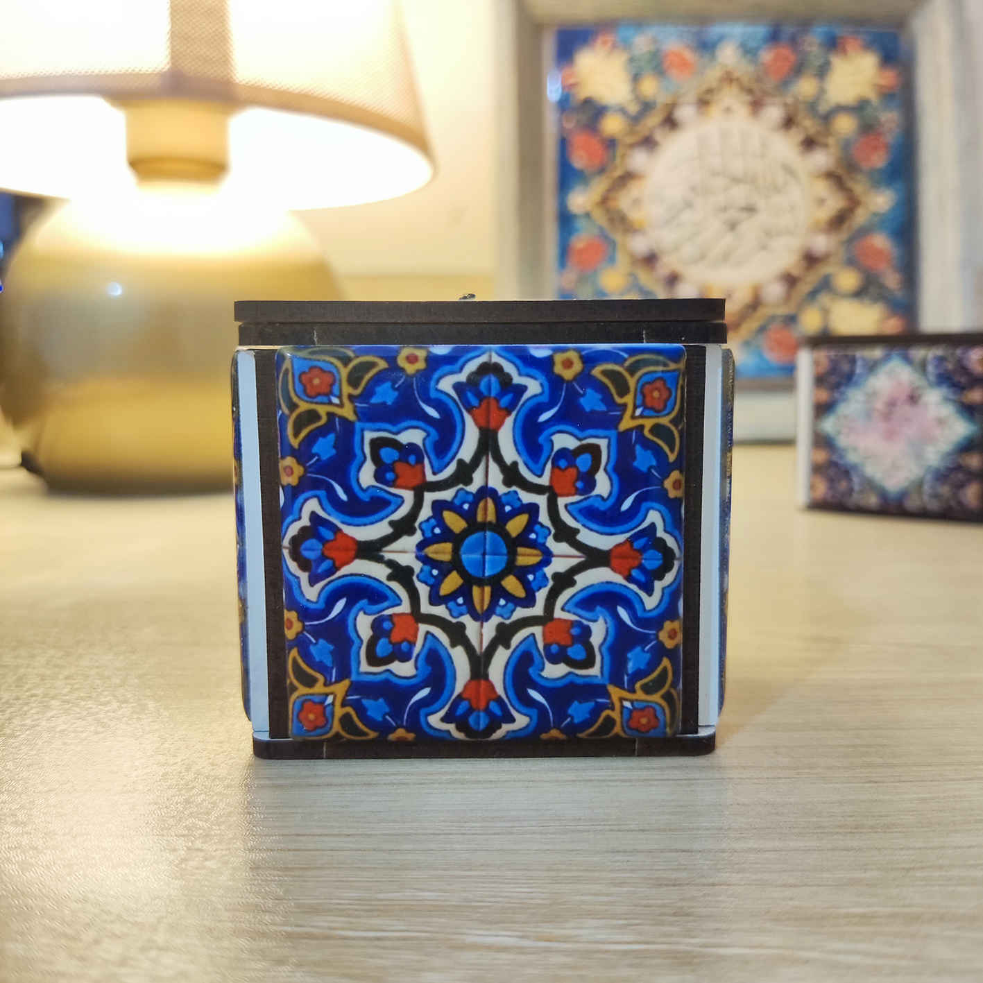 Persischer Holzwürfel-Teelichthalter Fliese Yasna