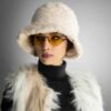 Damen Flauschiger Kunstfell-Bucket Hat - Modell Patchwork