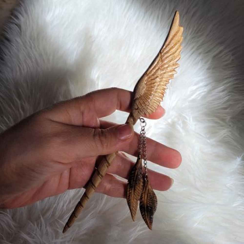 Holz-Haarnadel Handgefertigt Matter Engelsflügel-Design Große Größe