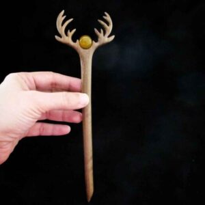 Holz-Haarnadel Handgefertigt mit Horn-Design & Achatstein