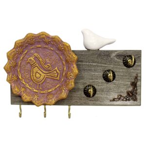 Dekorativer & handgefertigter Wand-Schlüsselhalter mit Vogel- und Fliesen-Design