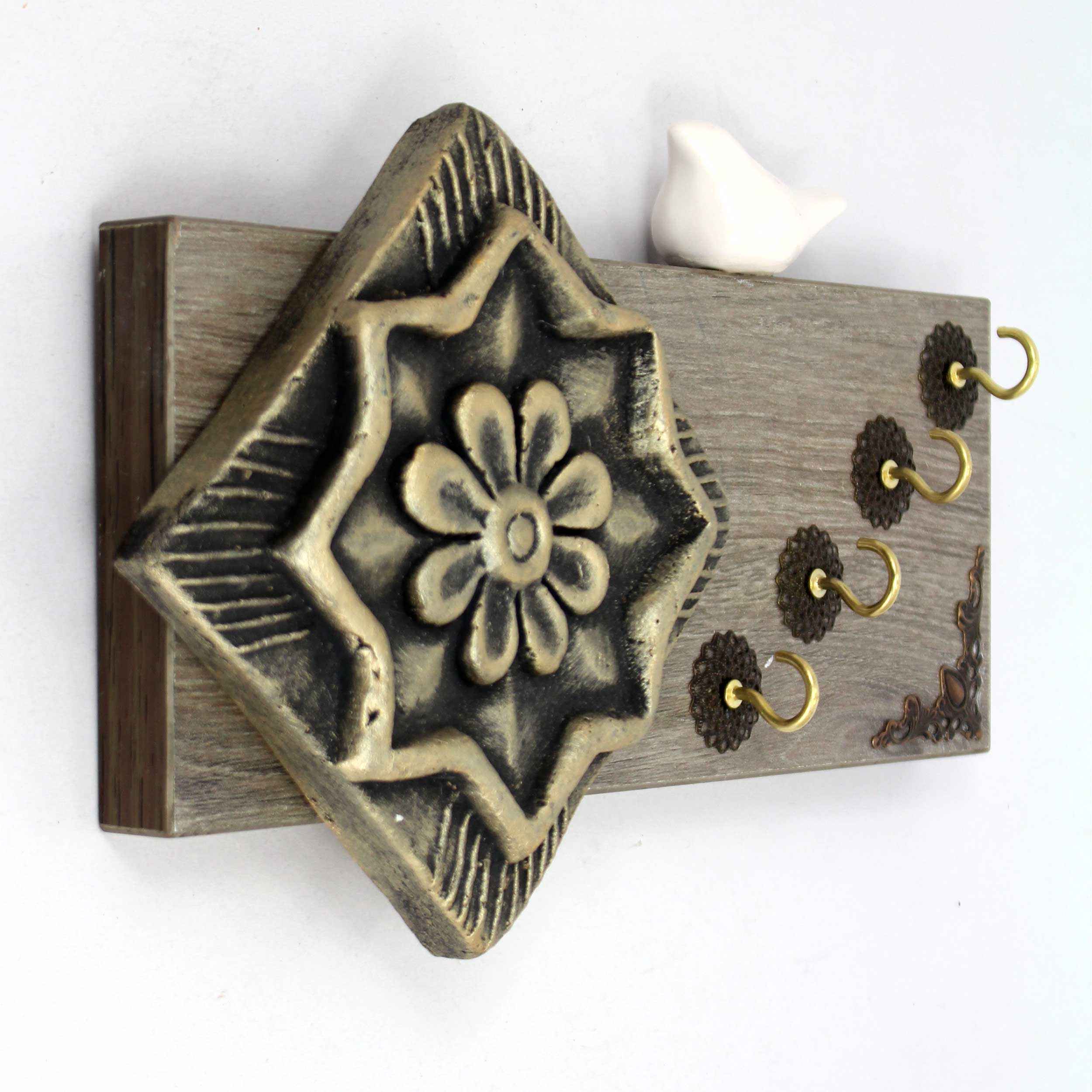 Dekorativer & handgefertigter Wand-Schlüsselhalter mit Vogeldesign