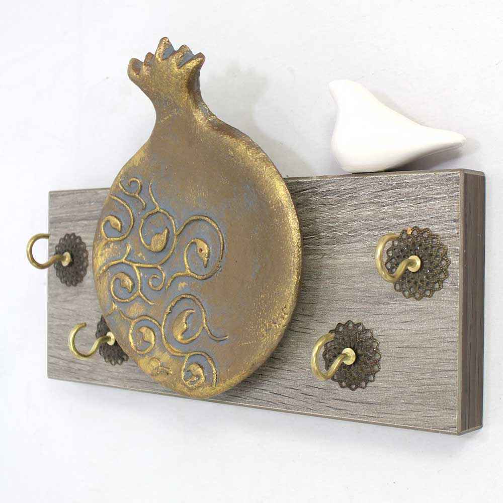 Dekorativer & handgefertigter Wand-Schlüsselhalter mit Granatapfel-Design