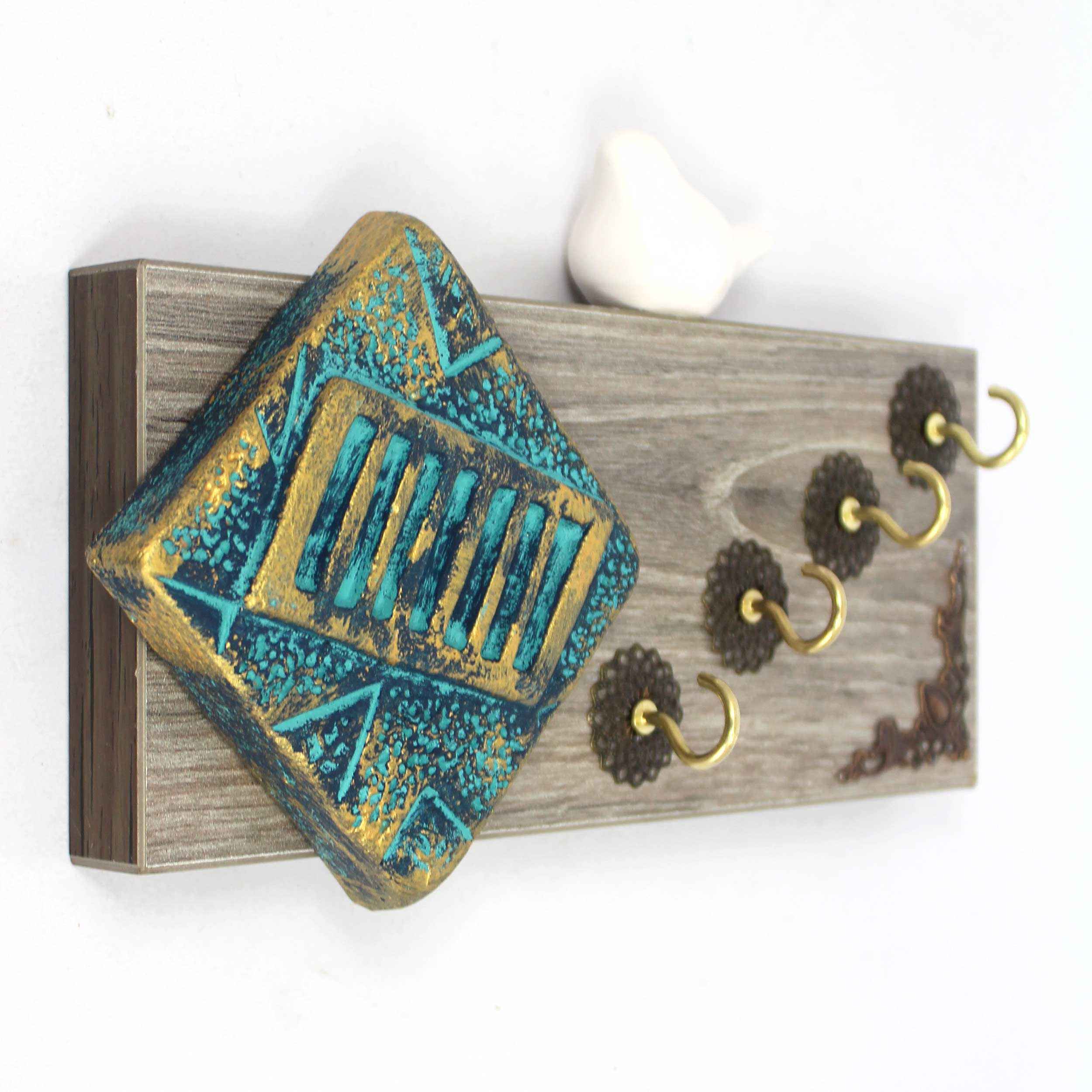 Dekorativer & handgefertigter Wand-Schlüsselhalter mit Design Traditionelle Fliese