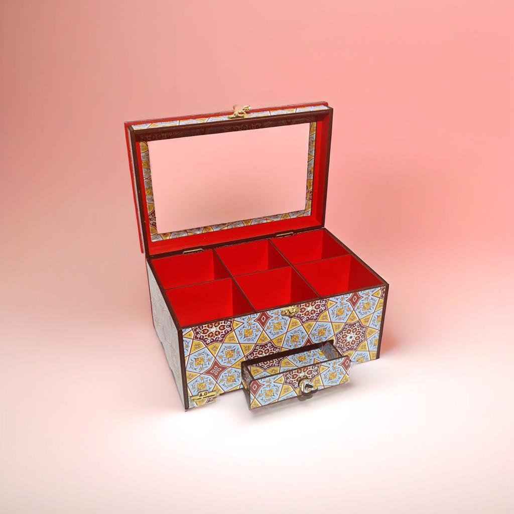Holz-Uhrenbox – 2-stöckig, 6 Fächer, inspiriert von persischer Kunst