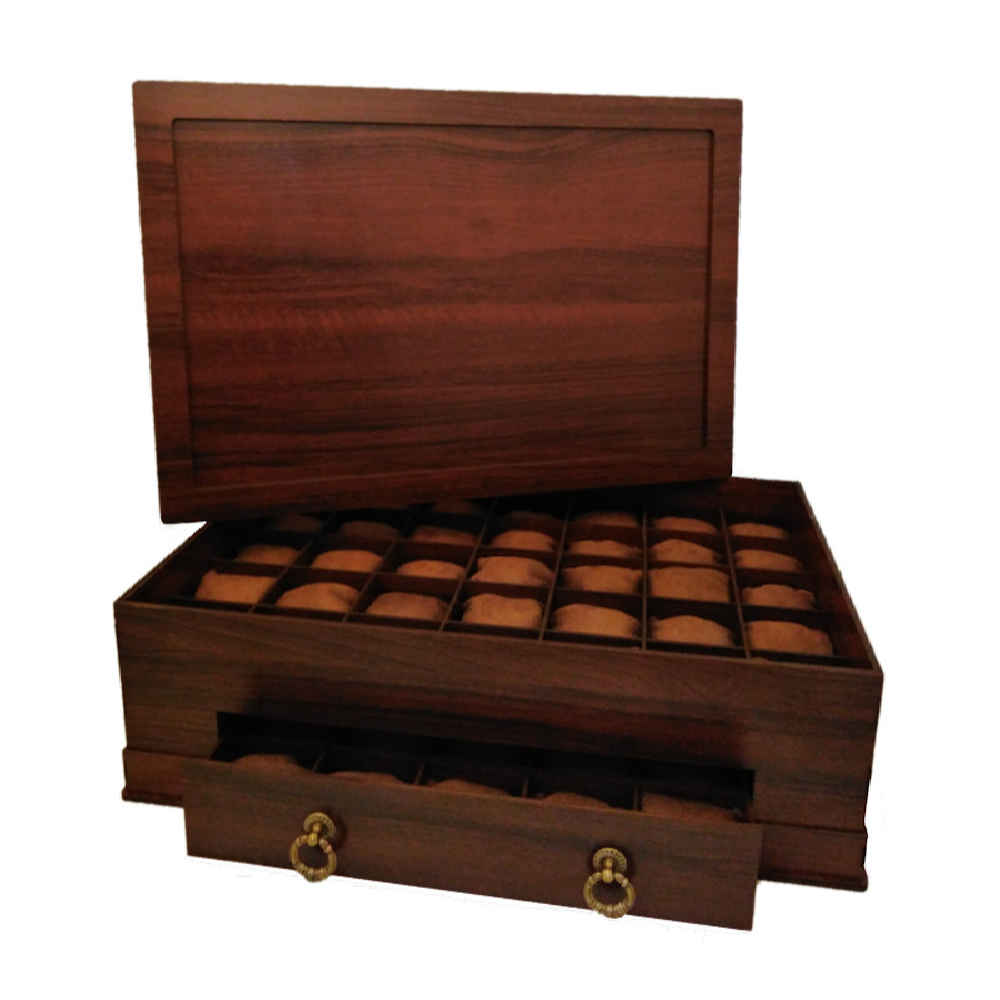 Holz-Uhrenbox mit 60 Fächern und Uhrenkissen