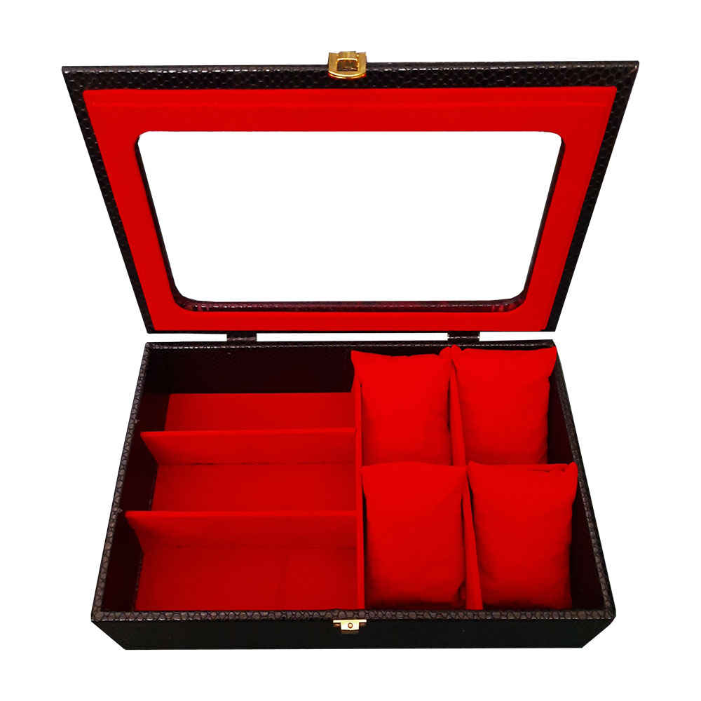 Leder-Uhrenbox mit Sonnenbrillenfach und Wildleder-Innenfutter