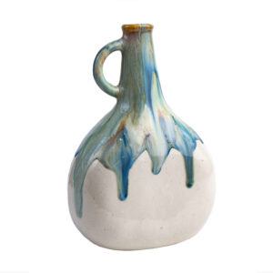Handgemachte Keramik-Knospenvase mit Tropfen-Glasur und Henkel, ideal für das Wohnzimmer