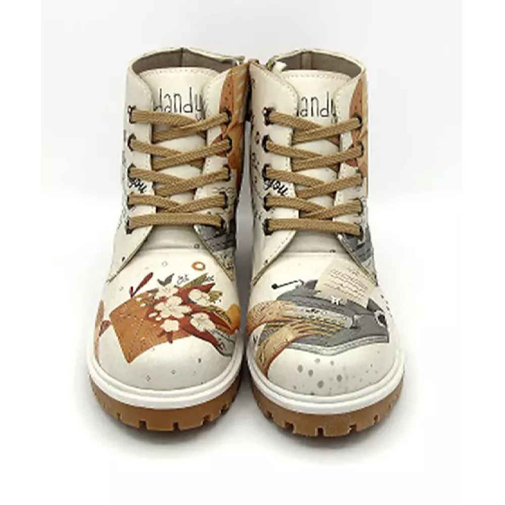 Graffiti-Druck Stiefelette für Frauen – Synthetisches Leder & Roper-Absatz