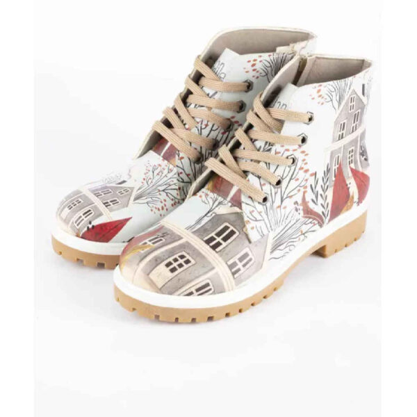 Graffiti-Druck Stiefelette für Frauen – Muster mit Dorfhaus