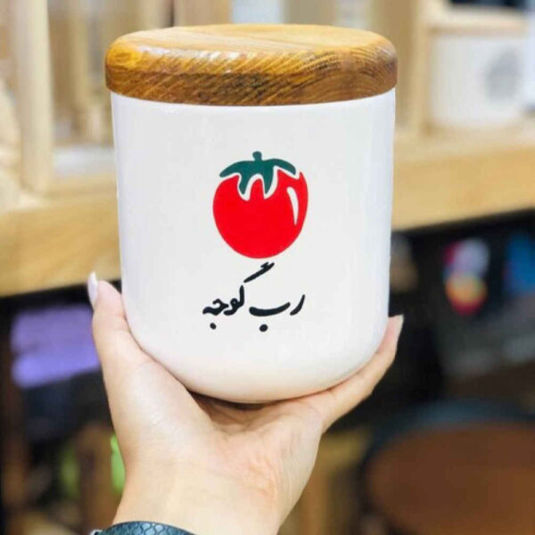 Keramikdose zur Aufbewahrung von Tomatenmark mit Holzdeckel