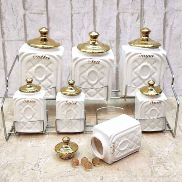 Keramik-Aufbewahrungsglas – Stilvolle Aufbewahrung für Kaffee, Tee & mehr, geprägter Golddeckel